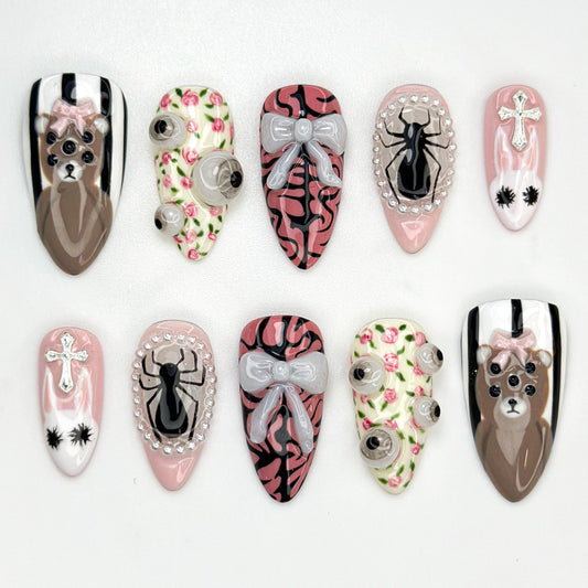 Gothic Kawaii Press On Nails - Gothic Cute Spider Bear Nails