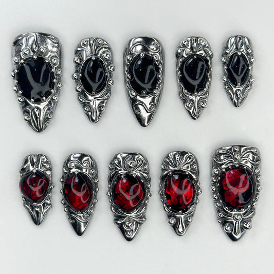 Gothic Nail Tips - Elegant Black & Red Set
