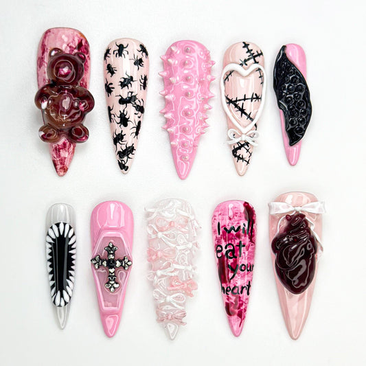 Gothic Pink Horror Press-On Nails Set