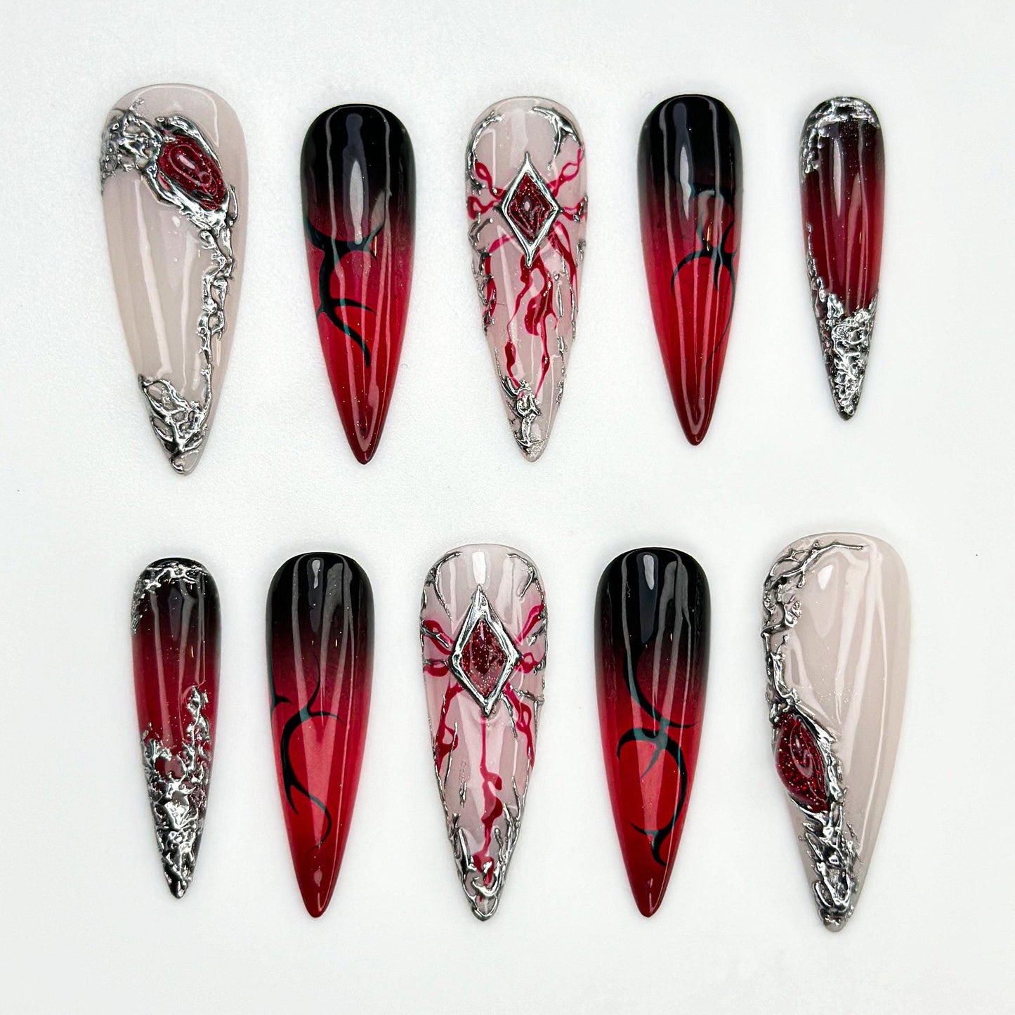 Gothic Red Spiked Nails - Bold Press-On Set