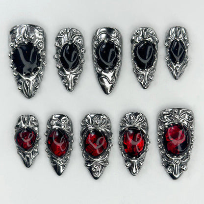 Gothic Stiletto Nails in Black & Red