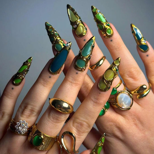 Green 3D Metallic Press On Nails