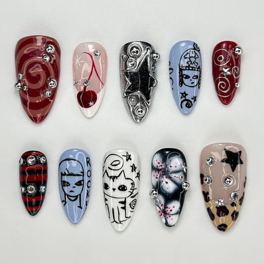 Grunge Cartoon Style Press On Nails - Gothic Cartoon Press On Nails