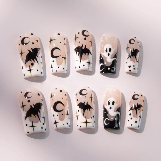 Halloween Ghost and Bat Press On Nails – Spooky Chic Design