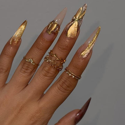 Halloween Luxury Gold Press On Nails - Golden Chrome Glitter Luxury Press Nails