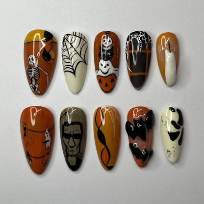 Halloween Spooky Nail Set with Skeleton, Ghosts, Pumpkins and Webs