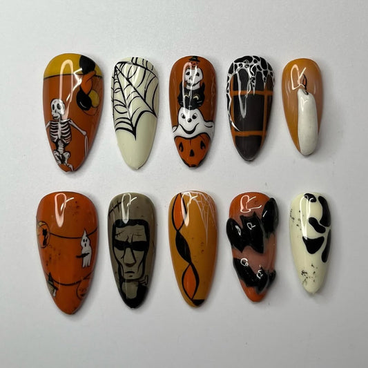 Halloween Spooky Nail Set with Skeleton, Ghosts, Pumpkins and Webs
