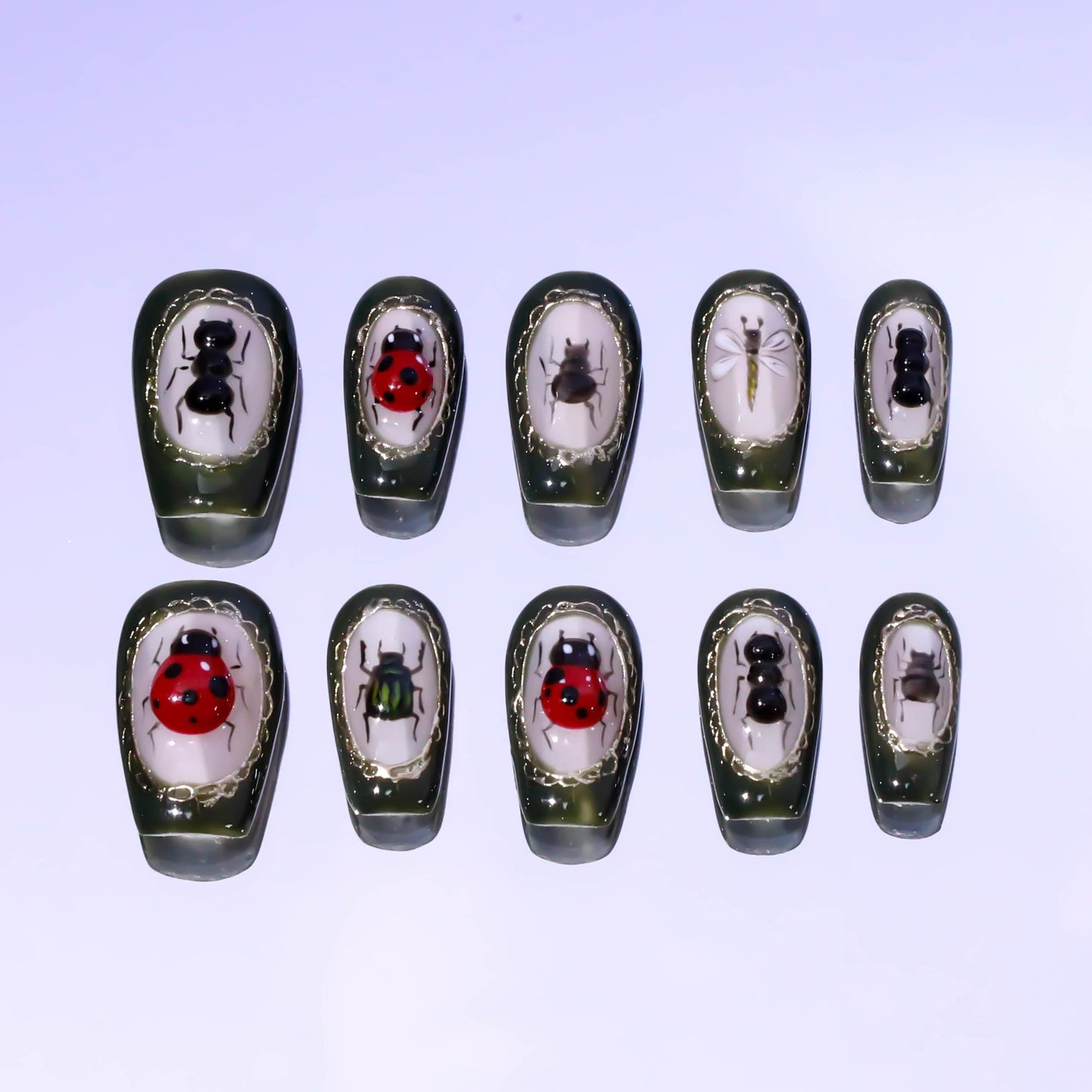 Hand-Painted Nails Forest Insect Garden Art Set   