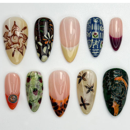 Hand-Painted Press On Nails – Unique Artistic Nail Designs