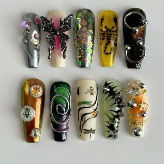 Handmade Gothic Insect Butterfly Scorpion Punk Statement Nails