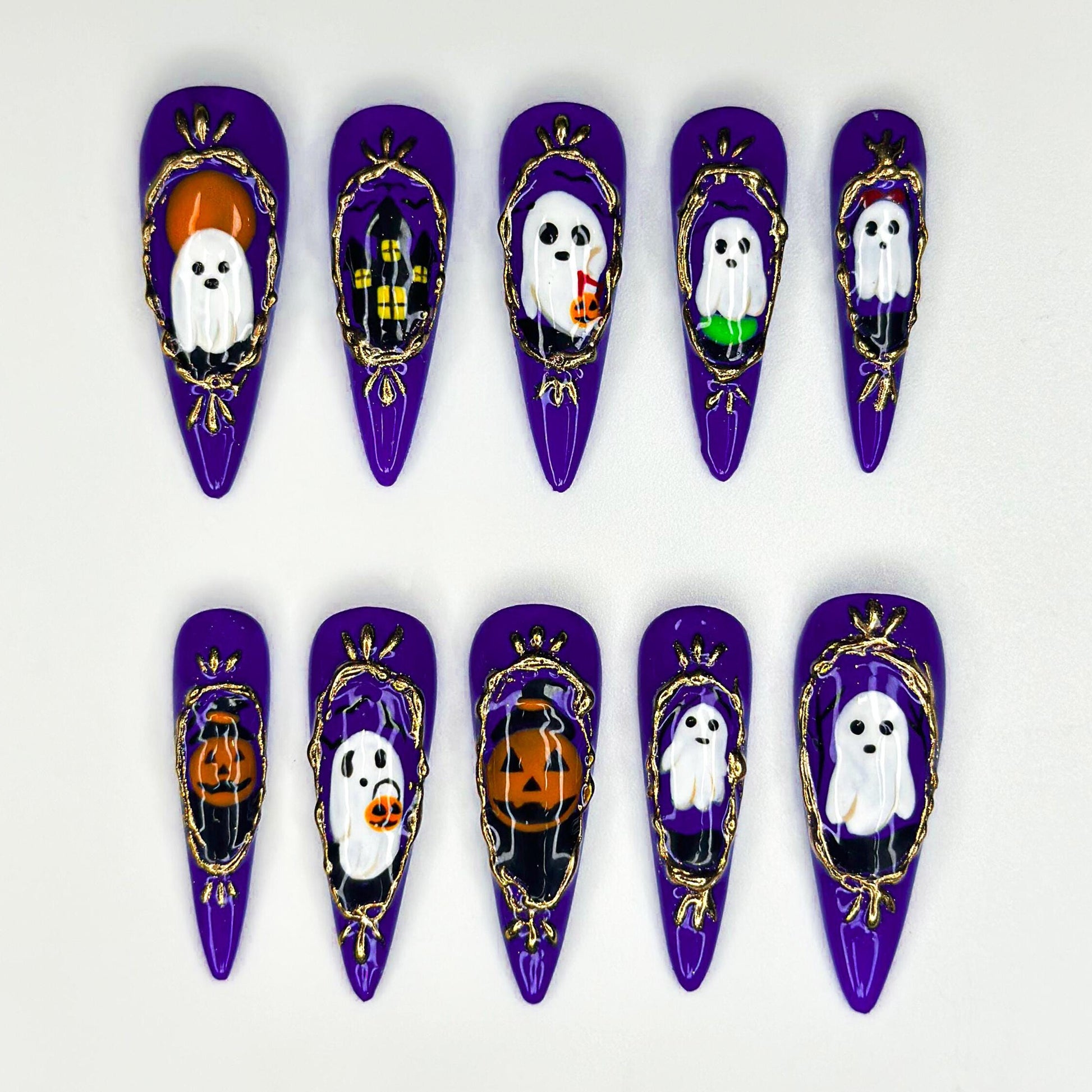 Haunted Ghost Press On Nails - Halloween Ghost Pumpkin Press On Nails