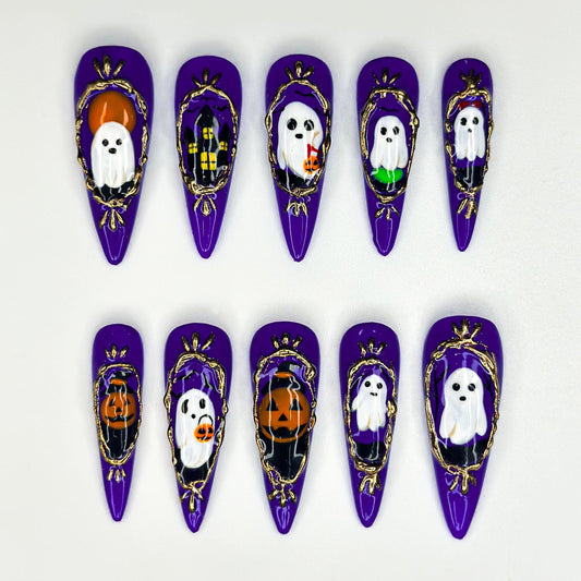 Haunted Ghost Press On Nails - Halloween Ghost Pumpkin Press On Nails