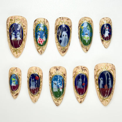 Haunted Portrait Gallery Press On Nails  - Haunted Ghost Portrait Press On Nails