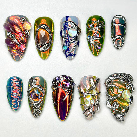 Holographic Chrome 3D Press-On Nails 