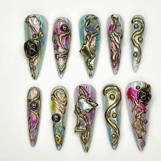 Holographic Chrome Press On Nails Set