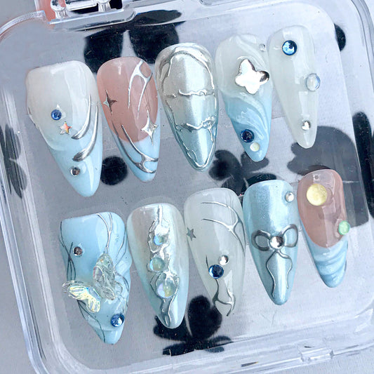 Icy Blue Dream 3D Press On Nail Set