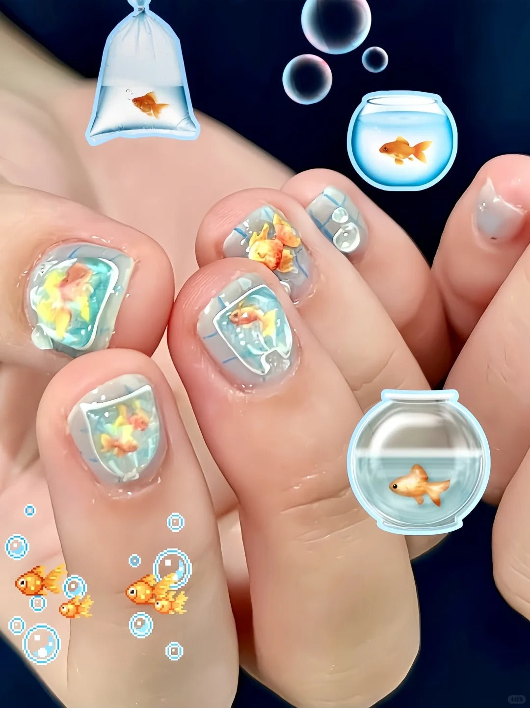 3D Goldfish Aquarium Press On Nails Set