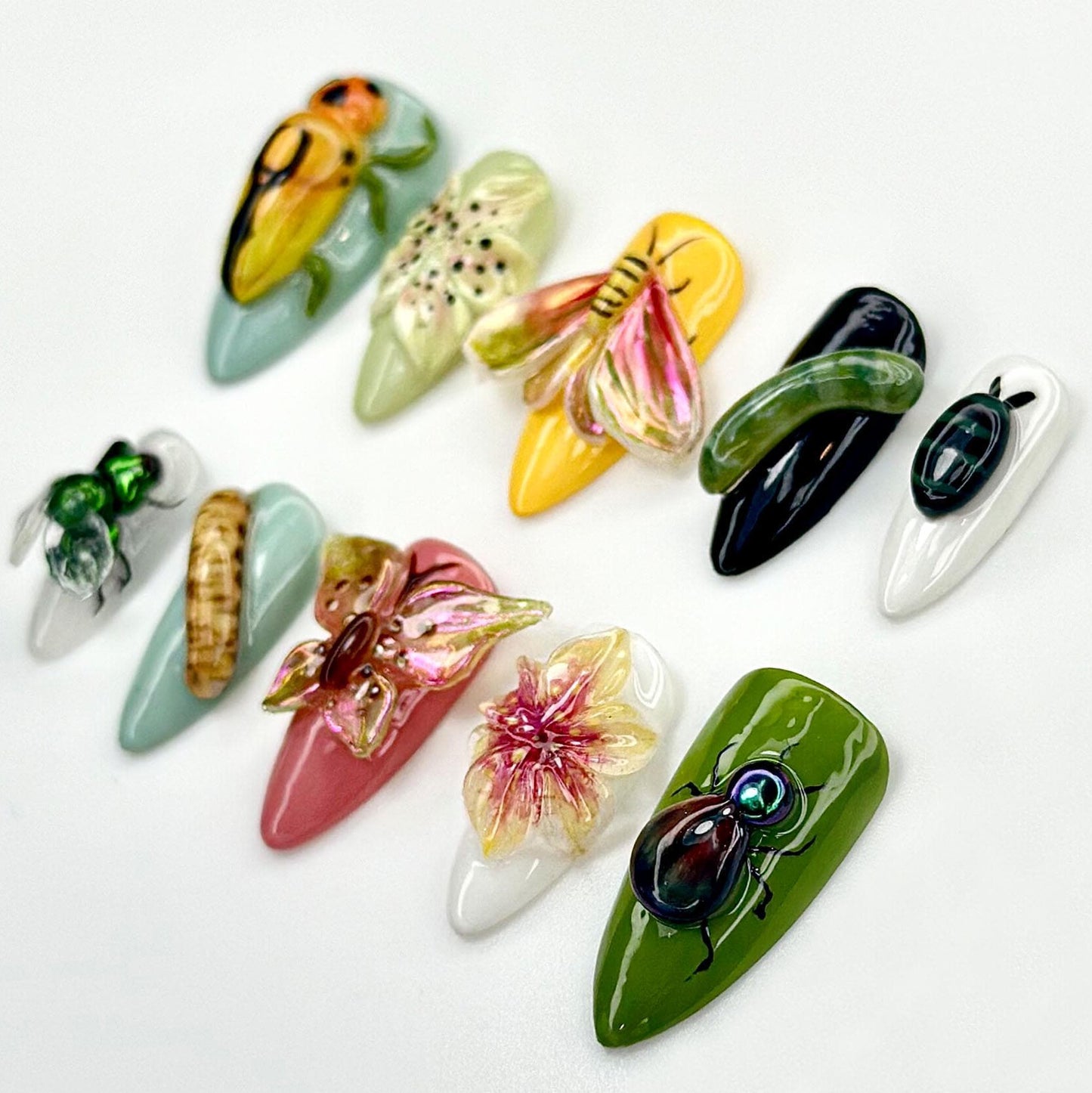 Whimsical Insect Garden 3D Press On Nails