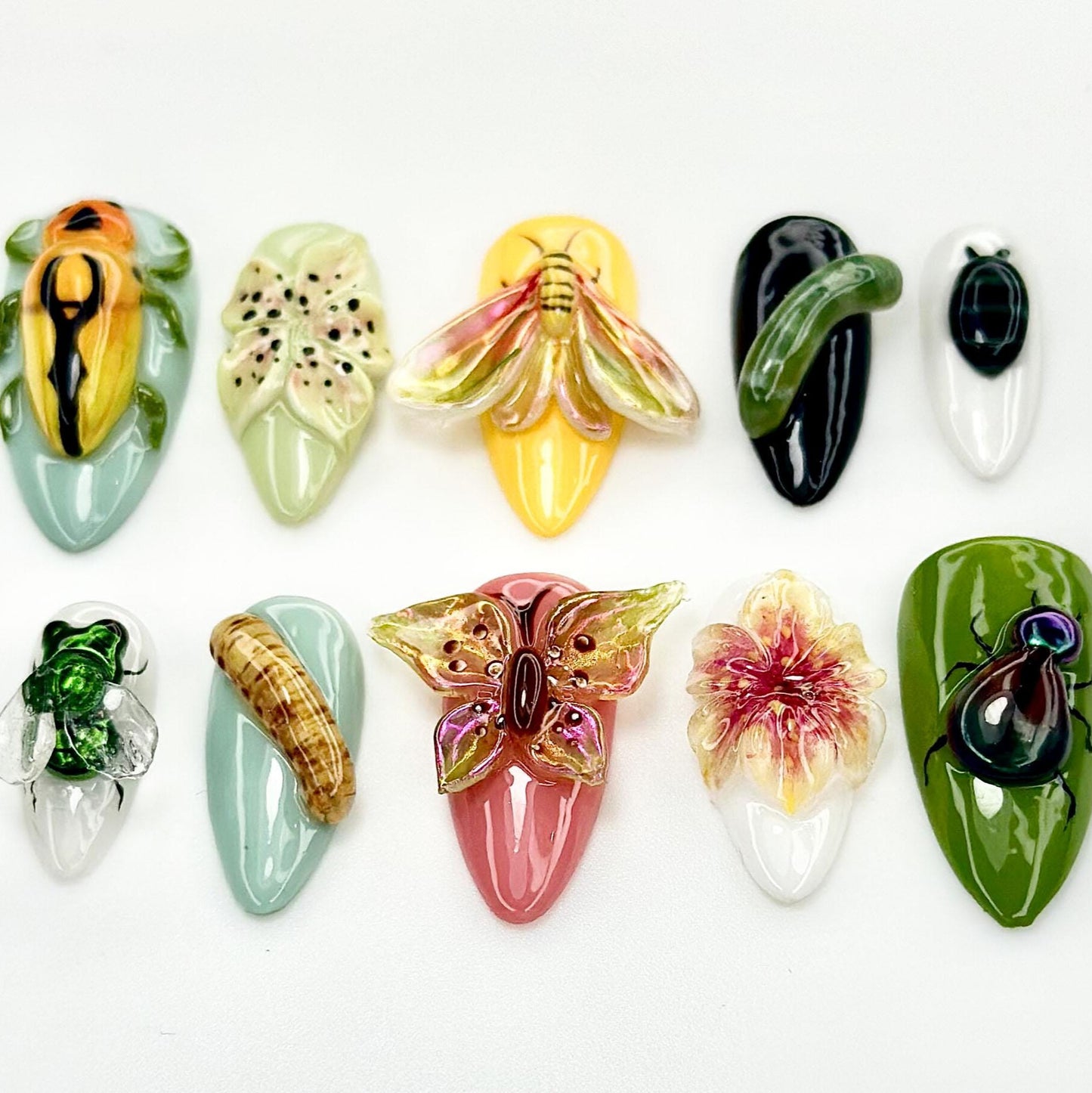 Whimsical Insect Garden 3D Press On Nails