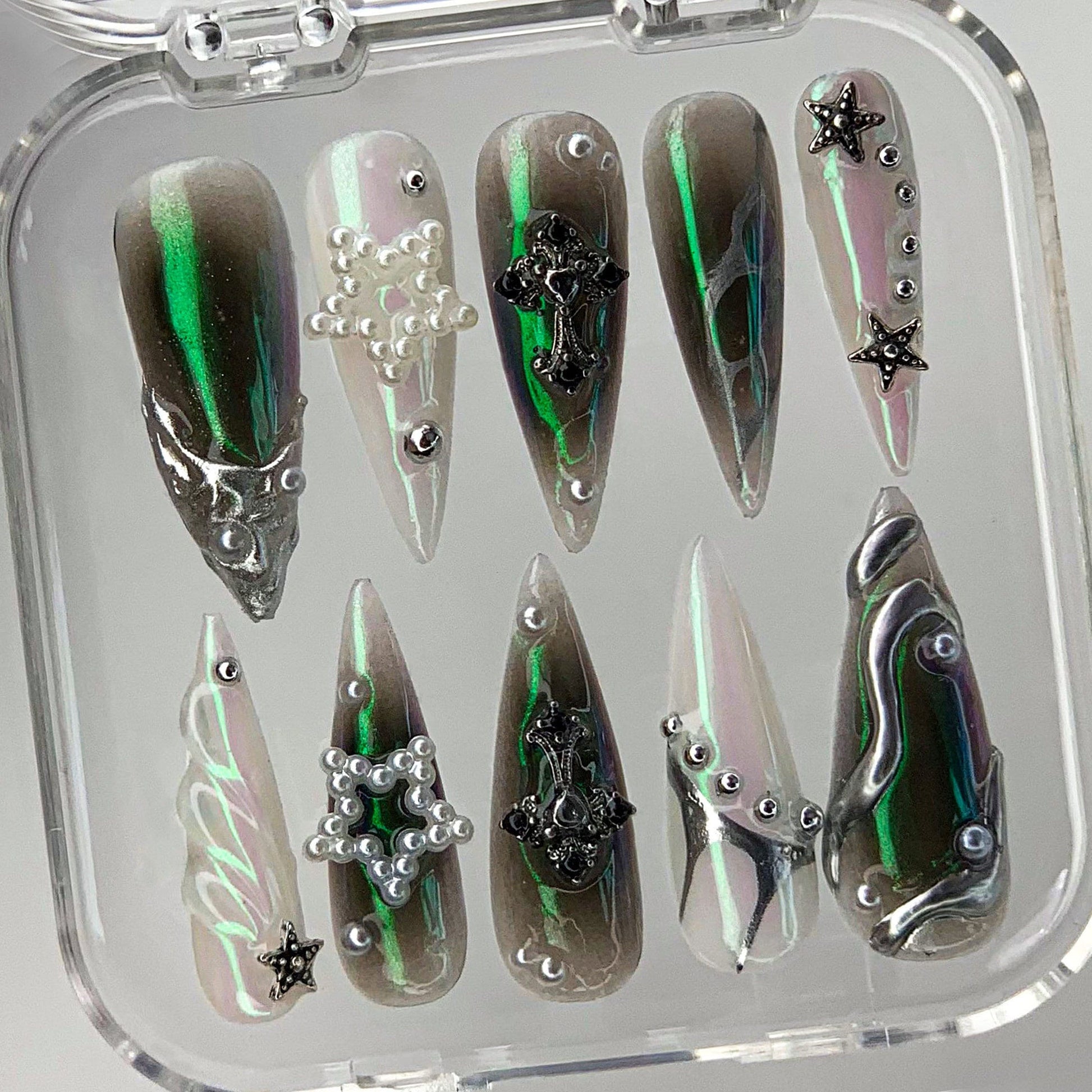 Iridescent Star Cross Press-On Nails Set