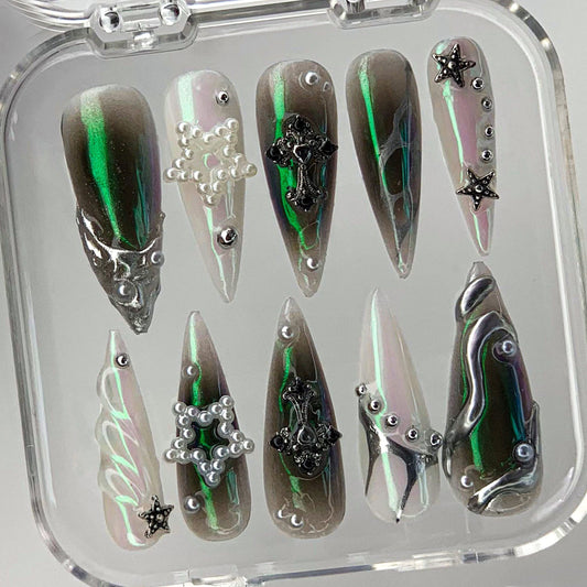 Iridescent Star Cross Press-On Nails Set