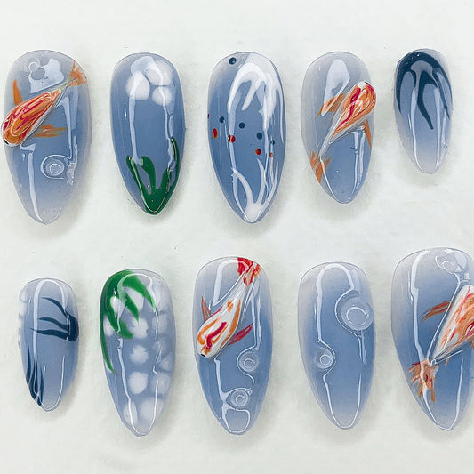Jelly Koi Fish Press On Nails - Koi Pond Jelly Press On Nails
