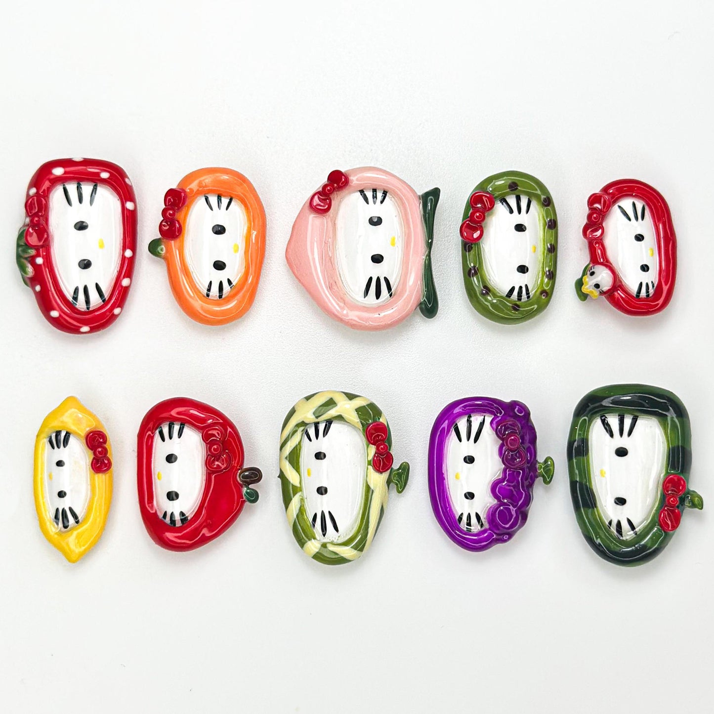 Kawaii Fruit Kitty Press On Nails Set Cute 3D