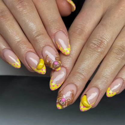 Kawaii Monkey Banana French Press On Nails