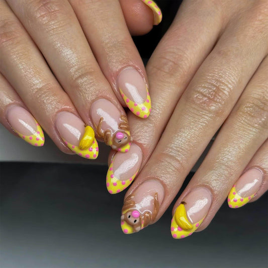 Kawaii Monkey Banana French Press On Nails