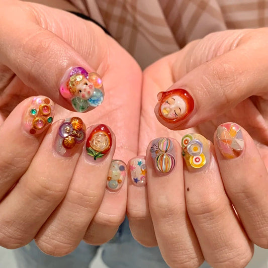 Kawaii Retro 3D Cartoon Press On Nails