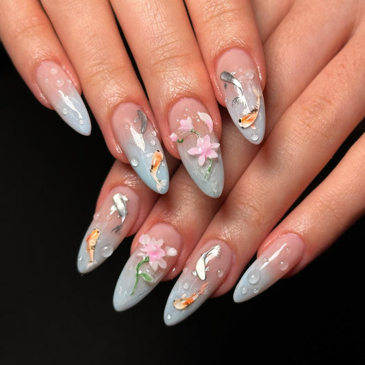 Koi Fish Floral Press-On Nails

