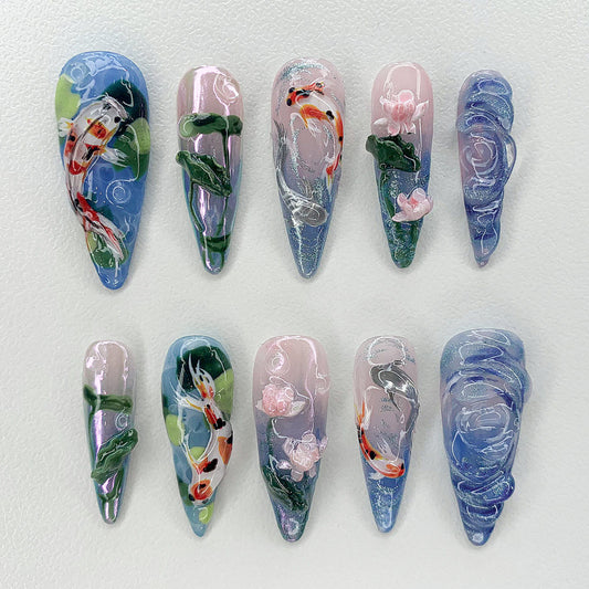 Koi Fish Lotus Press On Nails