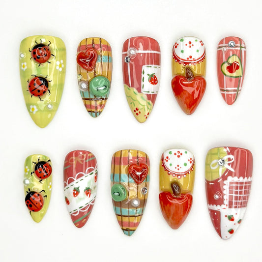 Ladybug & Strawberry Press On Nails