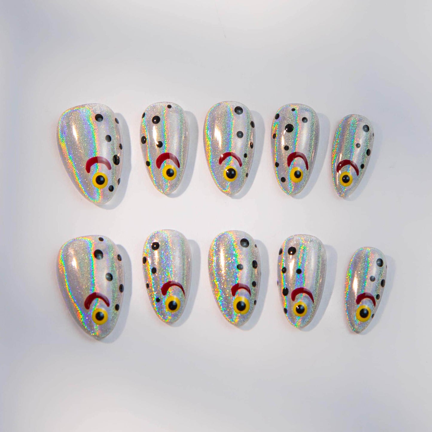 Laser Fishing Nail Art Press-On Nails with Futuristic Flair.