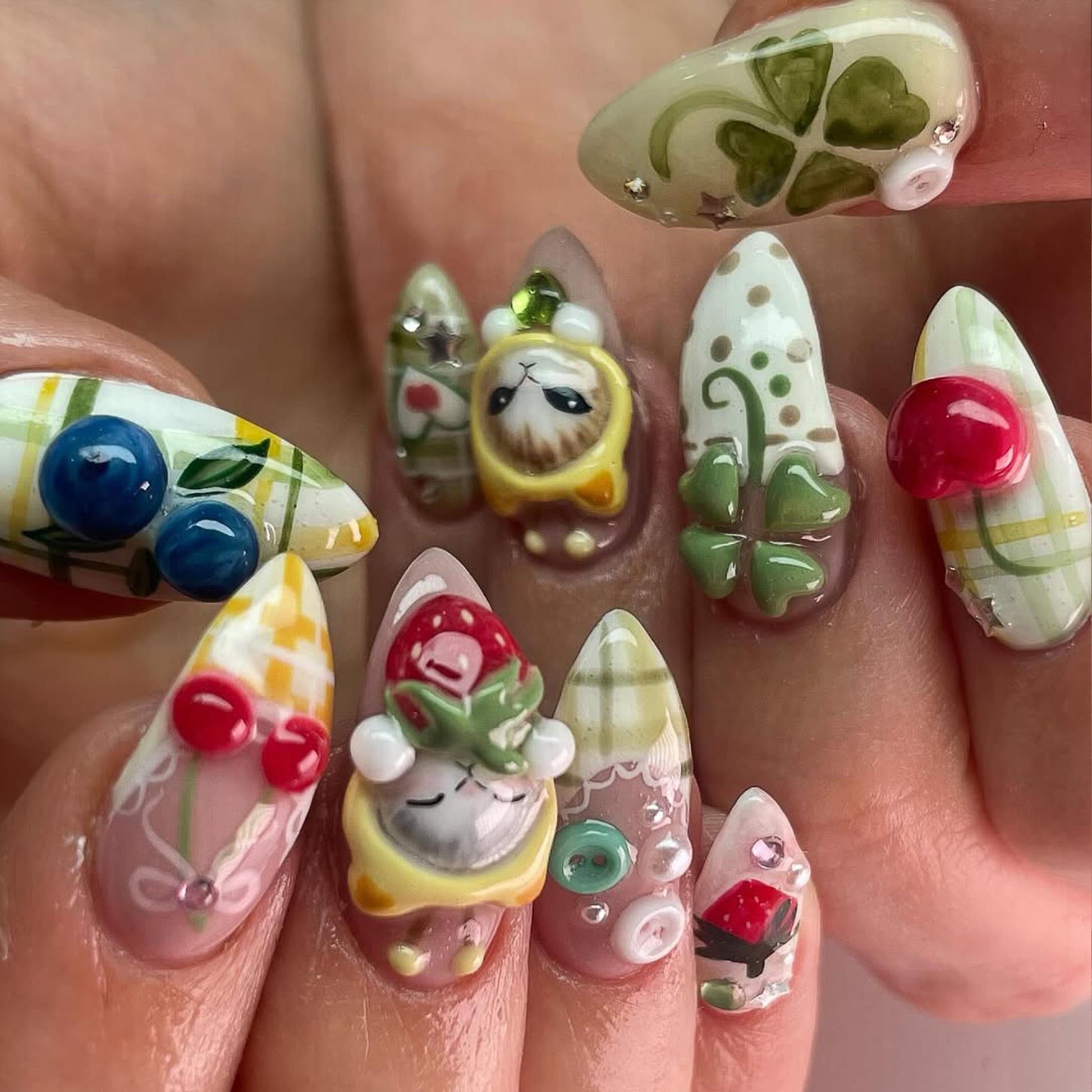 Lucky Cat Garden 3D Press On Nails