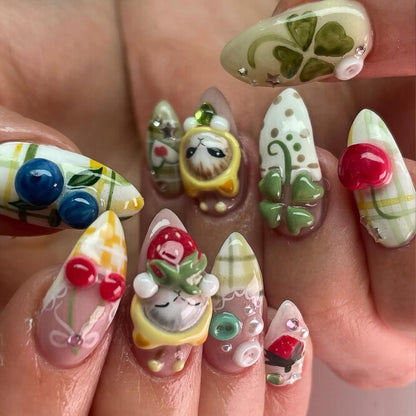 Lucky Cat Garden 3D Press On Nails