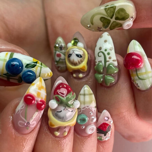 Lucky Cat Garden 3D Press On Nails