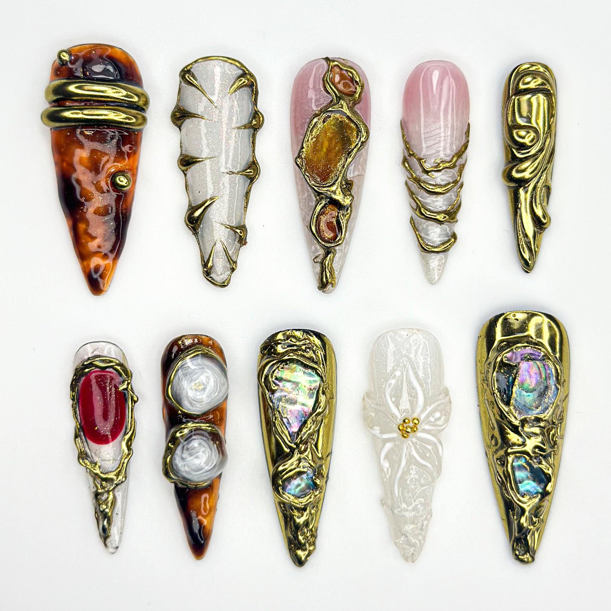 Luxurious 3D Metallic Press On Nails Set