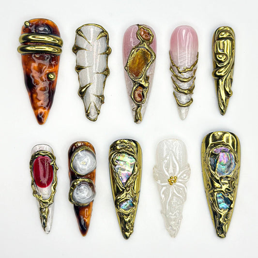 Luxurious 3D Metallic Press On Nails Set