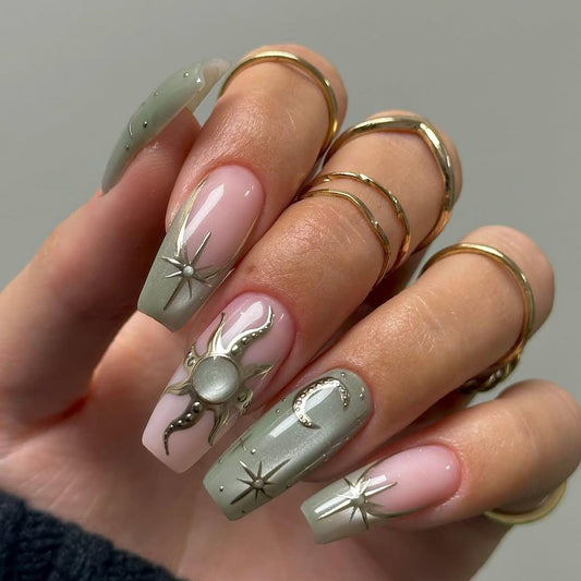 Luxury Celestial Press-On Nails with Cosmic Elegance.