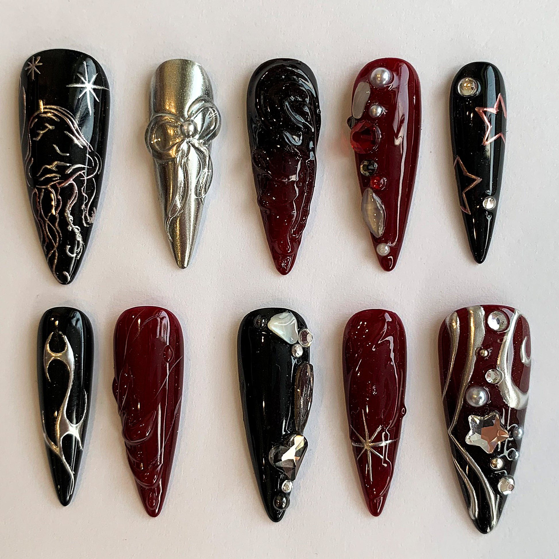 Luxury Red Black Press On Nails