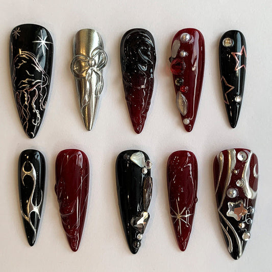 Luxury Red Black Press On Nails
