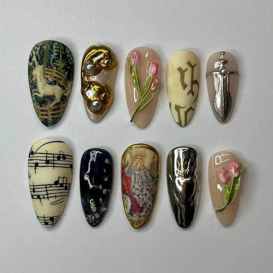 Medieval Royalty Nail Set with Unicorn, Sword, Crown and Music Notes