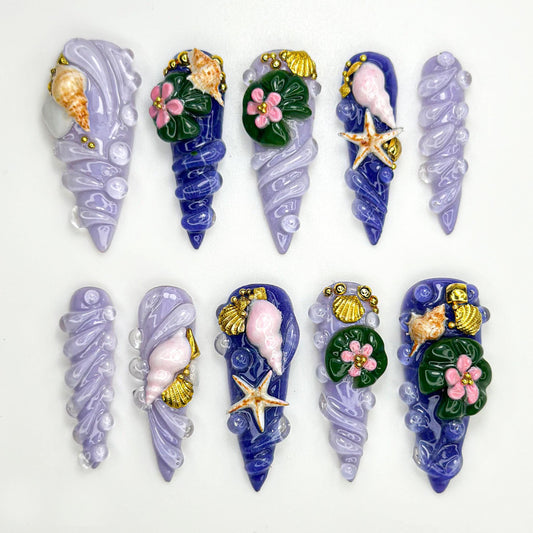 Mermaid Shell 3D Press On Nails Set
