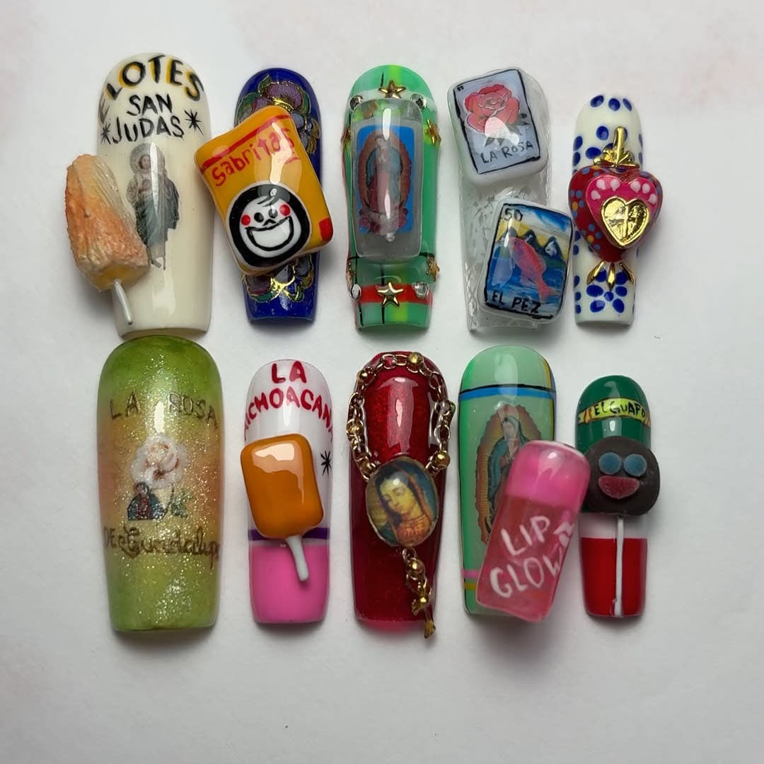 Mexican Snack and Icon Press On Nails, La Rosa, 3D Charm Set