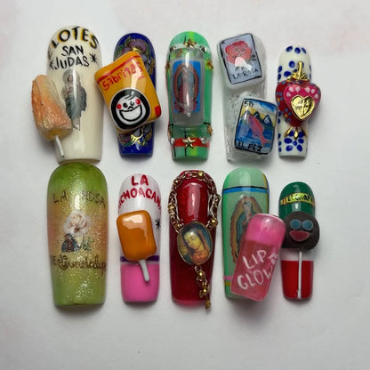 Mexican Snack and Icon Press On Nails, La Rosa, 3D Charm Set