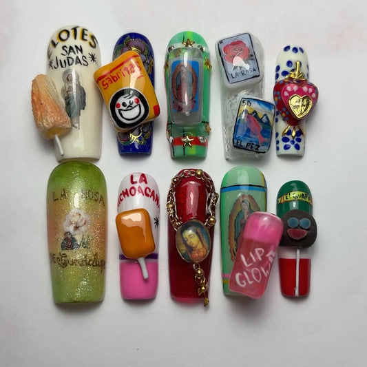 Mexican Snack and Icon Press On Nails, La Rosa, 3D Charm Set