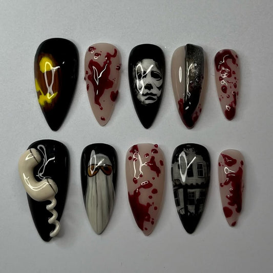 Michael Myers Halloween Press-On Nails with Blood Splatter and 3D Details