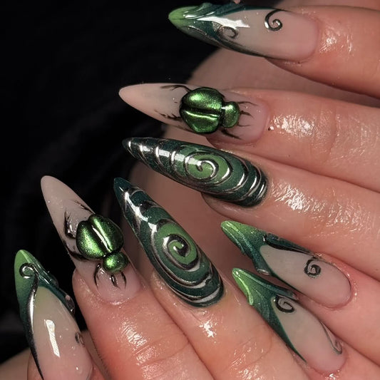 Midnight Opal Press On Nails, Blue-Black Shimmer Art