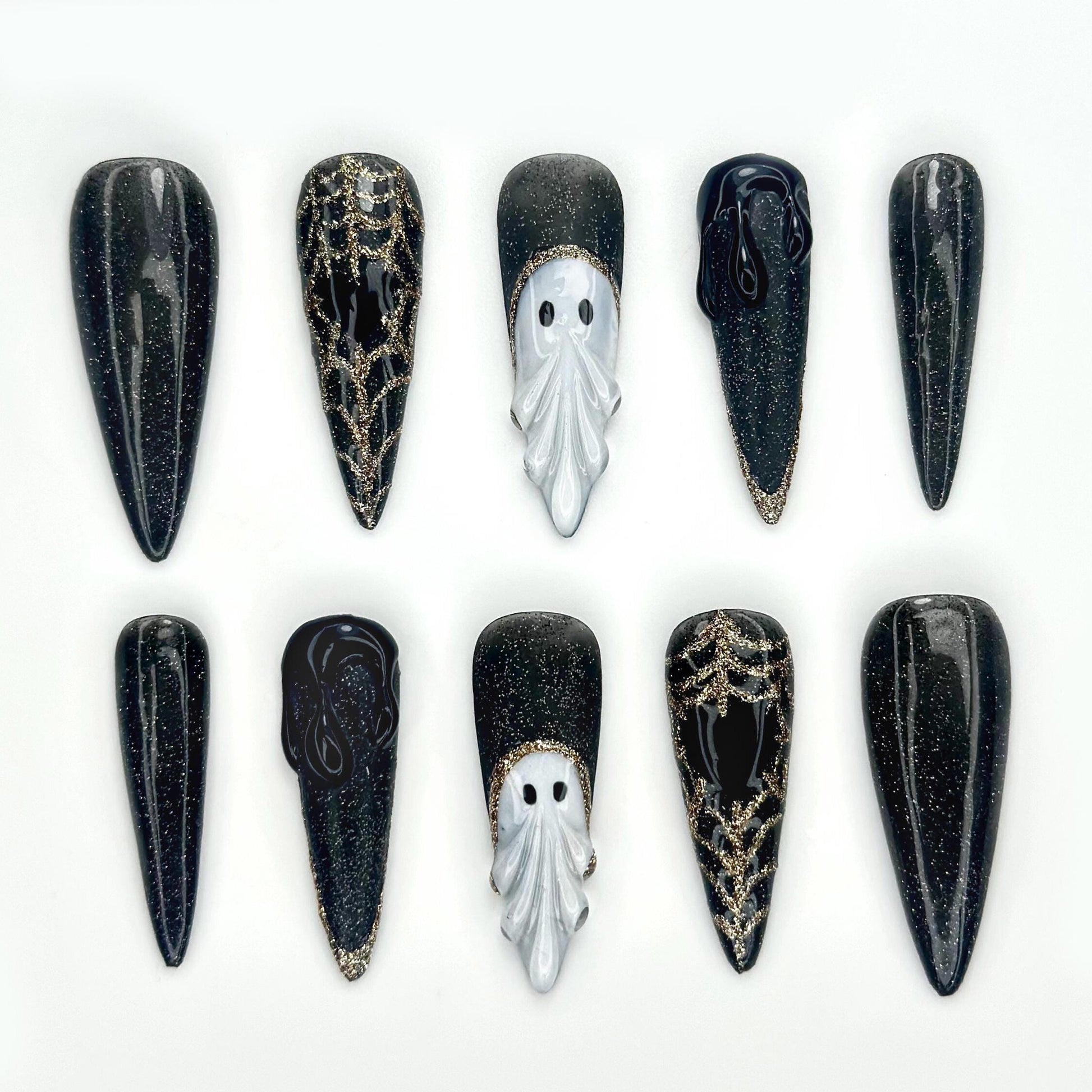 Midnight Phantom Press On Nails -Black Gothic Ghost Press On Nails